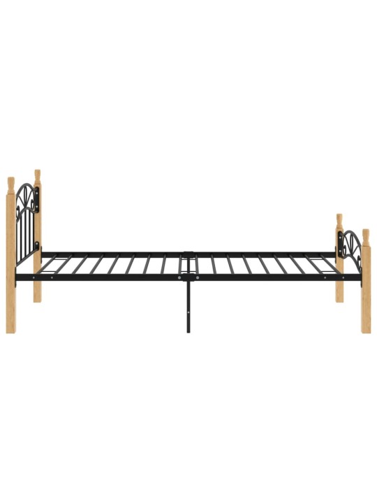 Voodiraam, must metall ja tugev tammepuit, 90 x 200 cm