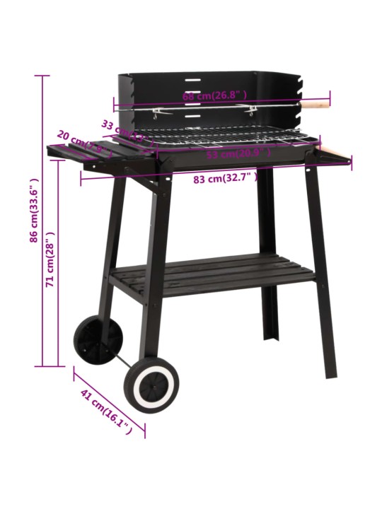 Ratastega söegrill, must, teras