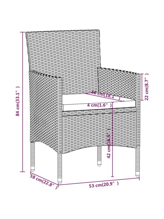 5-osaline aiamööblikomplekt, polürotang/karastatud klaas, hall