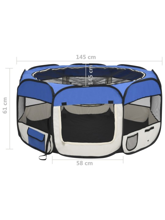 Kokkupandav koerte mänguaedik kandekotiga, sinine 145x145x61 cm