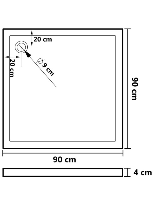 Kandiline absist dušialus must 90 x 90 cm