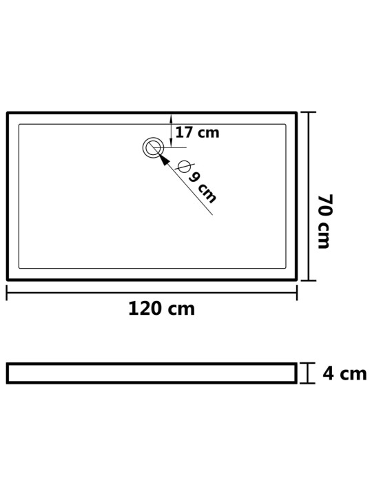 Ristkülikukujuline abs dušialus, must, 70 x 120 cm