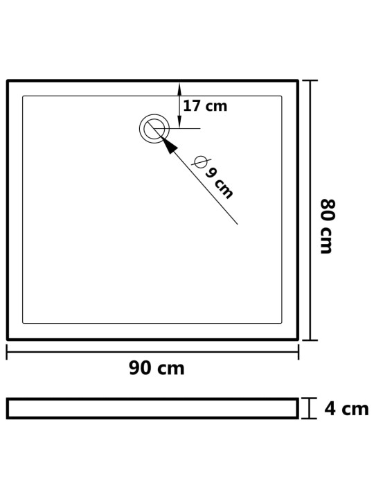 Ristkülikukujuline absist dušialus must 80x90 cm