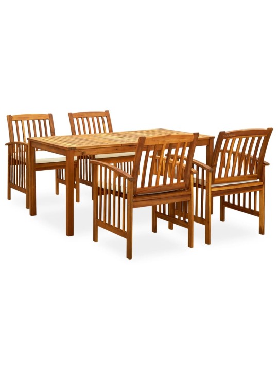 3058086 5 piece garden dining set with cushions solid acacia wood (45962+2x312128)