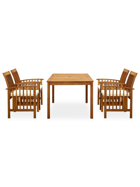 3058086 5 piece garden dining set with cushions solid acacia wood (45962+2x312128)