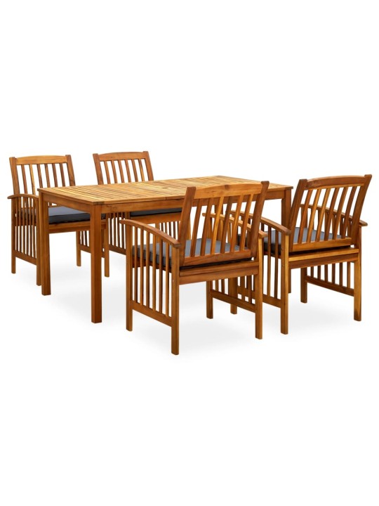 3058088 5 piece garden dining set with cushions solid acacia wood (45962+2x312130)