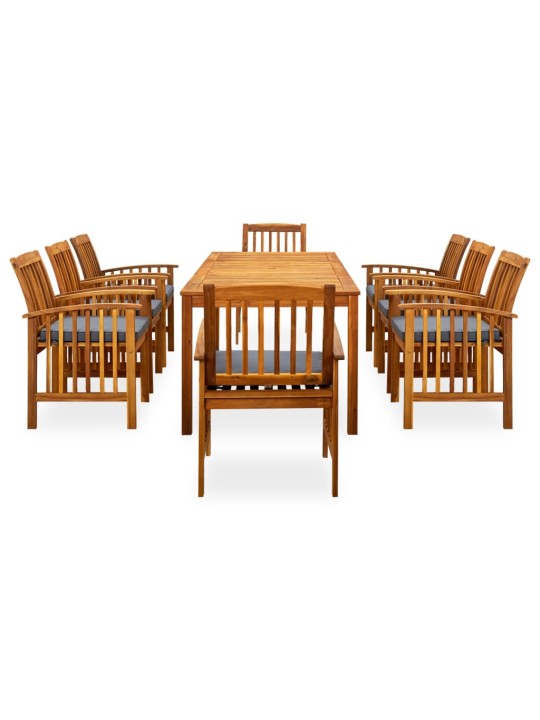 3058093 9 piece garden dining set with cushions solid acacia wood (45963+312130+2x312131)