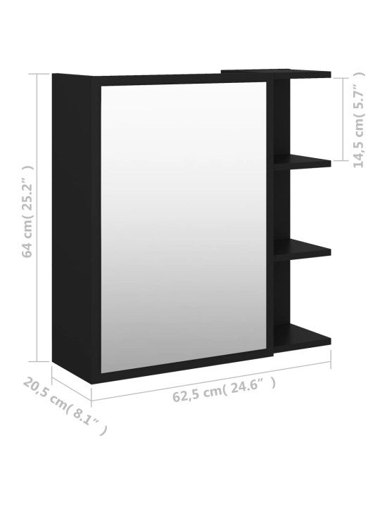 Vannitoa peeglikapp must 62,5x20,5x64 cm puitlaastplaat