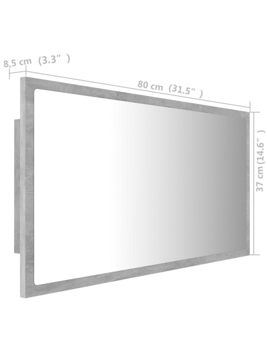 LED vannitoa peeglikapp, betoonhall, 80x8,5x37 cm, akrüül