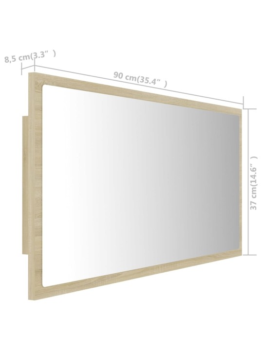 LED vannitoa peeglikapp, sonoma tamm, 90x8,5x37 cm, akrüül