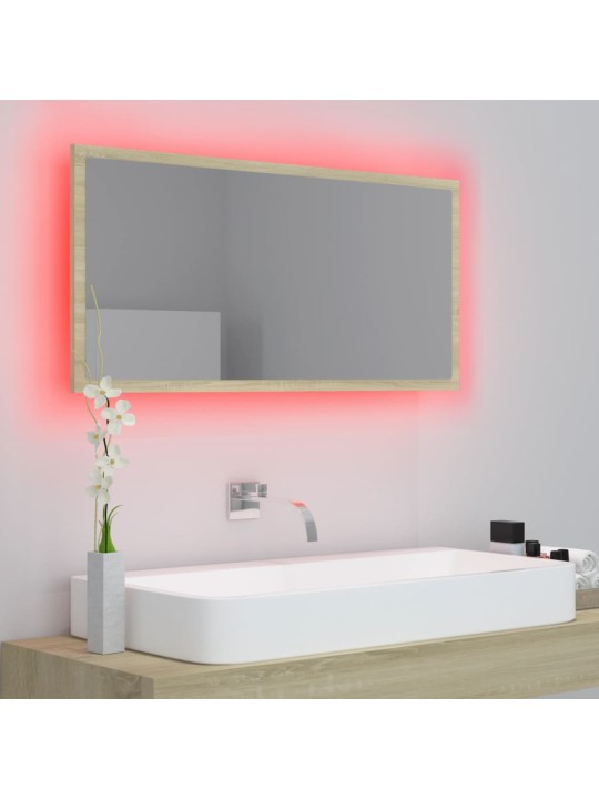 LED vannitoa peeglikapp, sonoma tamm, 90x8,5x37 cm, akrüül