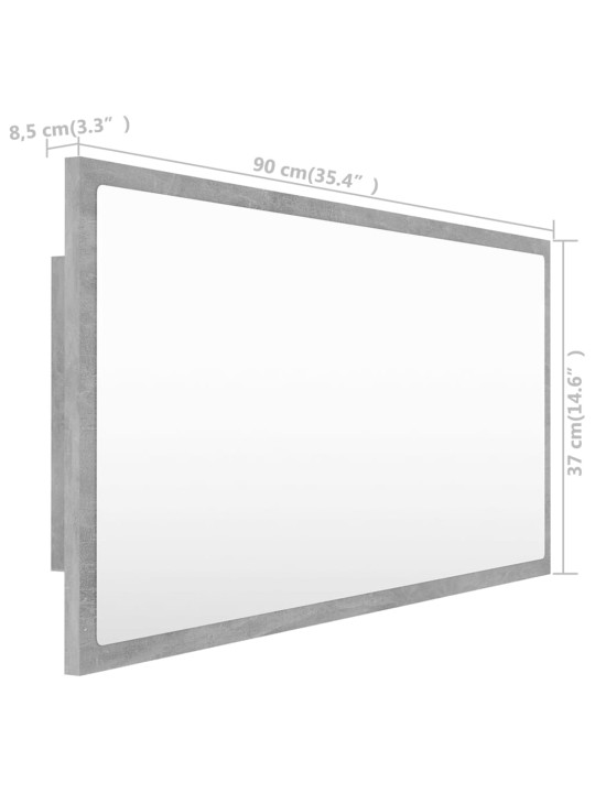 LED vannitoa peeglikapp, betoonhall, 90x8,5x37 cm, akrüül