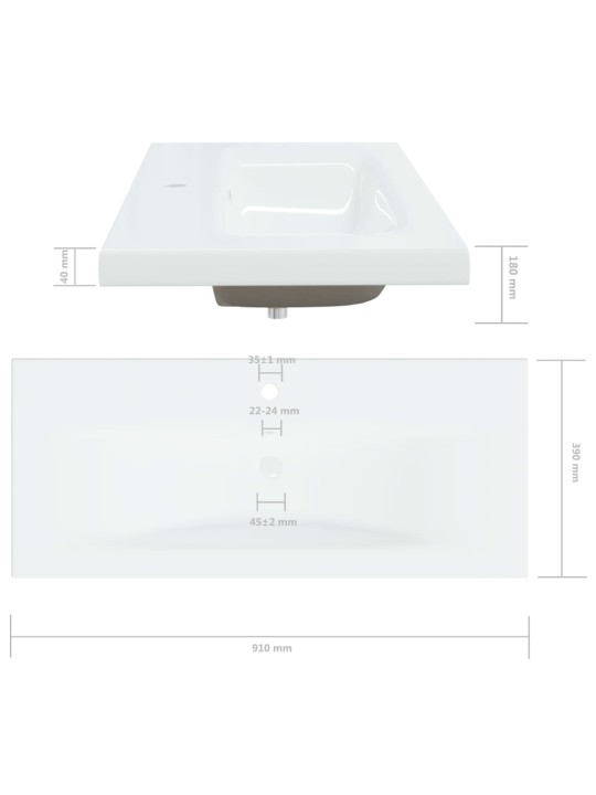 Sisseehitatud valamu kraaniga, 91x39x18 cm, keraamiline, valge