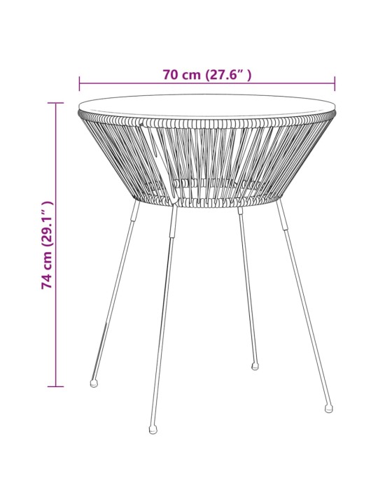 3-osaline aiamööbli komplekt, pvc-rotang, must