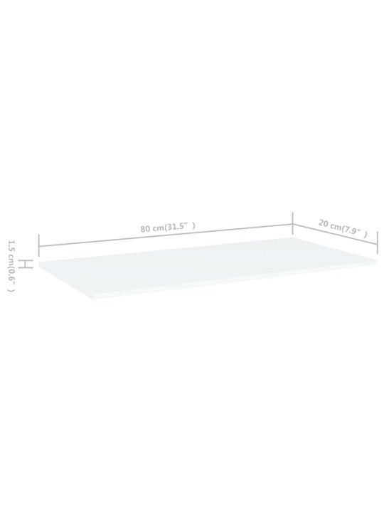 Riiuliplaadid 4 tk, valge, 80x20x1,5 cm, puitlaastplaat