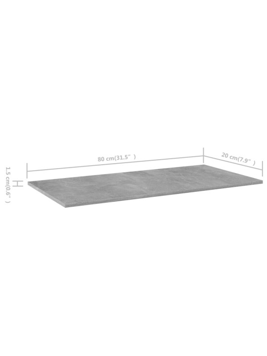 Riiuliplaadid 4 tk, betoonhall, 80x20x1,5 cm, puitlaastplaat