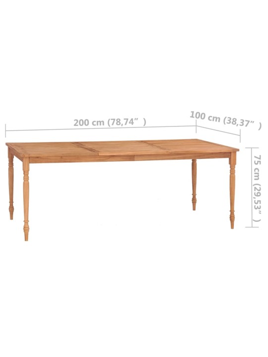 Batavia laud, 200x100x75 cm, toekas tiikpuu