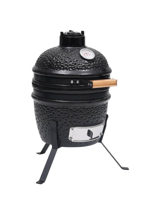 Kaks ühes kamado grill-suitsuahi, keraamiline, 56 cm, must