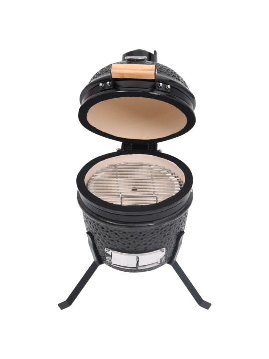 Kaks ühes kamado grill-suitsuahi, keraamiline, 56 cm, must