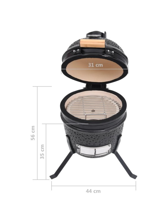 Kaks ühes kamado grill-suitsuahi, keraamiline, 56 cm, must