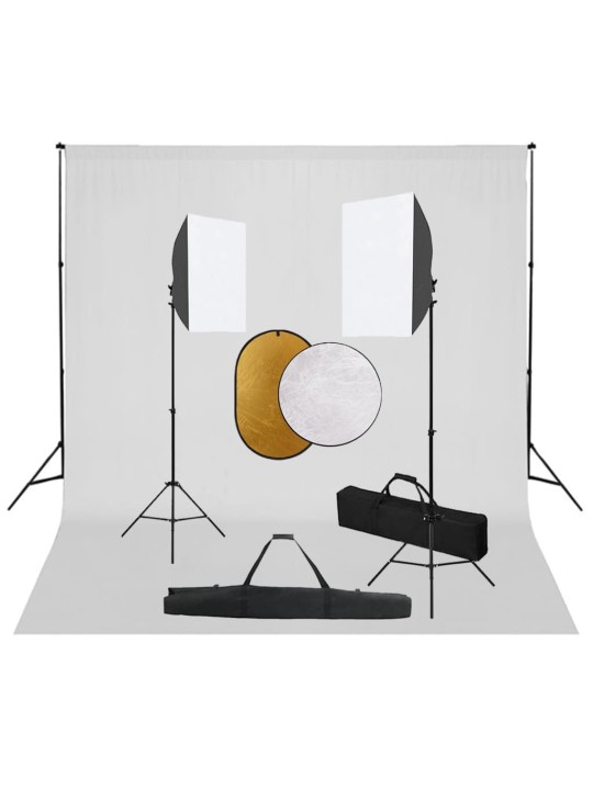 FOTOSTUUDIOKOMPLEKT VALGUSTUSE, TAUSTAPILDI JA REFLEKTORIGA