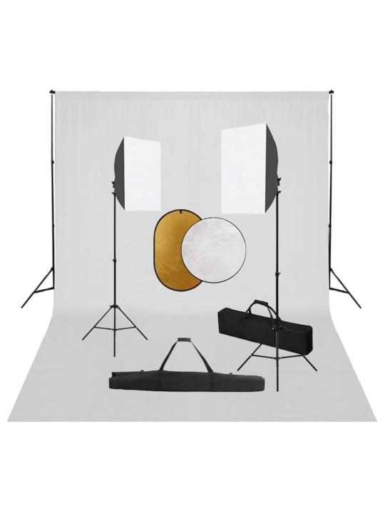 FOTOSTUUDIOKOMPLEKT VALGUSTUSE, TAUSTAPILDI JA REFLEKTORIGA