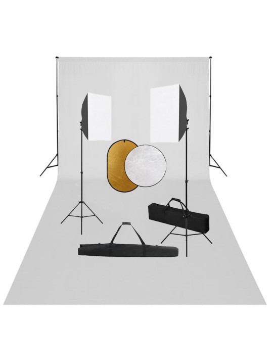 FOTOSTUUDIOKOMPLEKT VALGUSTUSE, TAUSTAPILDI JA REFLEKTORIGA