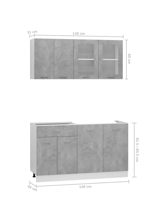 4-osaline köögikappide komplekt, betoonhall, puitlaastplaat