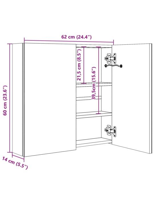 Led vannitoa peegelkapp, hall, 62 x 14 x 60 cm