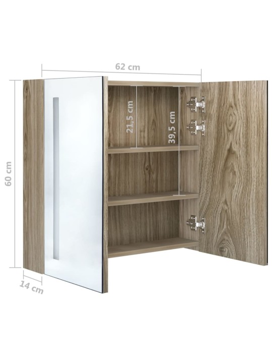 Led vannitoa peegelkapp, tamm, 62 x 14 x 60 cm