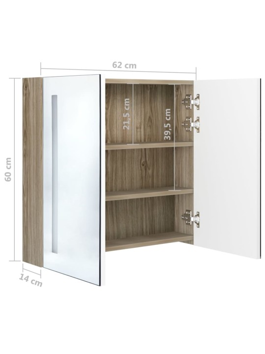 Led vannitoa peegelkapp, valge, tamm, 62 x 14 x 60 cm