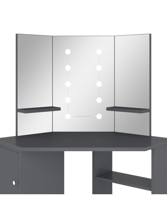 Nurga tualettlaud LED-tulega, hall, 111 x 54 x 141,5 cm