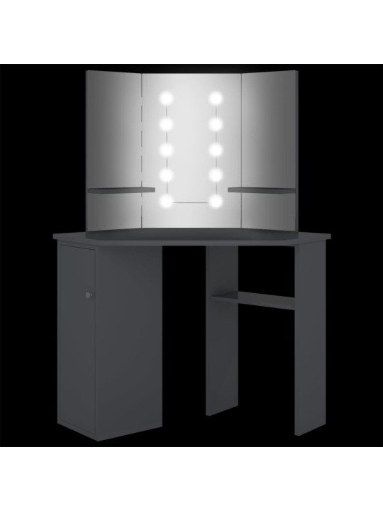 Nurga tualettlaud LED-tulega, hall, 111 x 54 x 141,5 cm