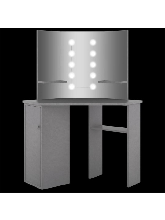 Nurga tualettlaud LED-tulega, betoonhall, 111 x 54 x 141,5 cm