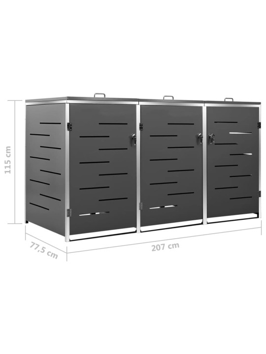 Kolme prügikasti kuur 207x77,5x112,5 cm, roostevaba teras