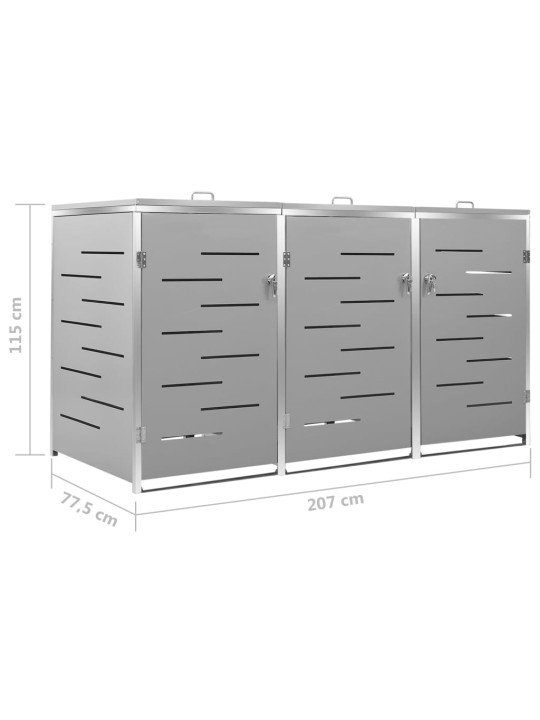 Kolme prügikasti kuur 207x77,5x112,5 cm, roostevaba teras