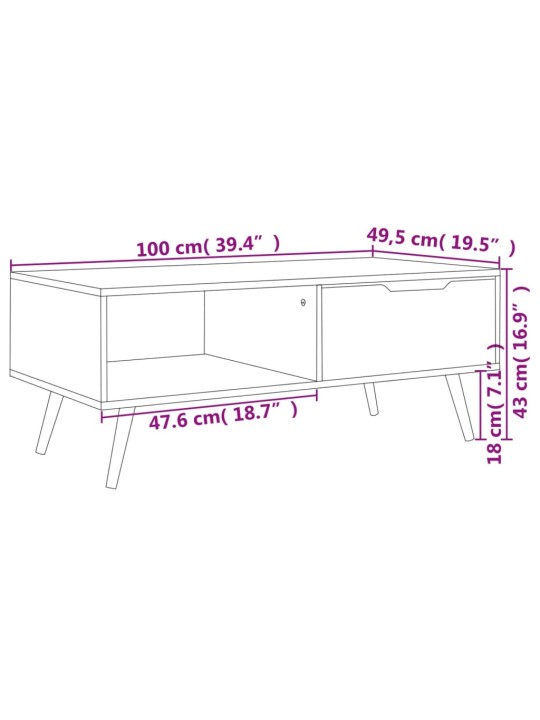 Kohvilaud, must, 100x49,5x43 cm puitlaastplaat