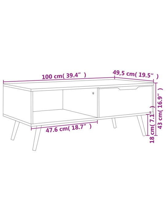 Kohvilaud, hall, 100x49,5x43 cm, puitlaastplaat