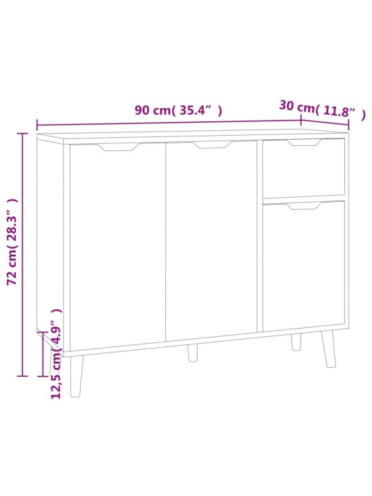 Puhvetkapp, valge, 90x30x72 cm, tehispuit