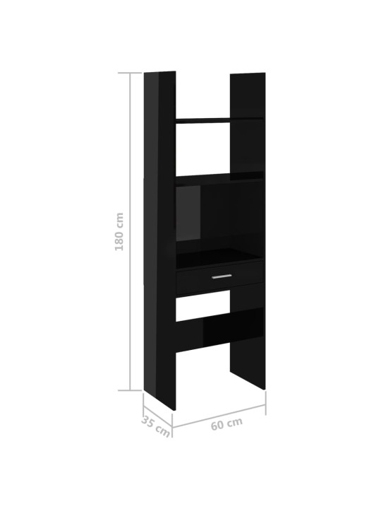 Raamaturiiul kõrgläikega, must 60 x 35 x 180 cm puitlaastplaat