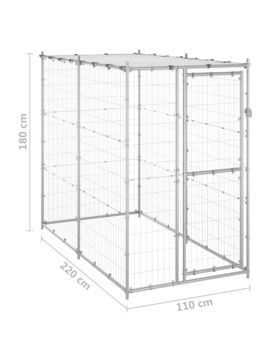 Katusega koeraaed, tsingitud teras, 110 x 220 x 180 cm