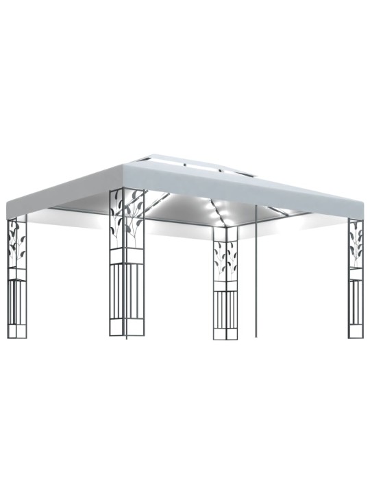 Varjualune, topeltkatuse ja LED-nöörvalgustitega, 3x4 m, valge