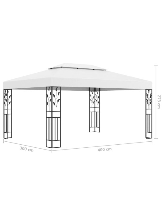 Varjualune, topeltkatuse ja LED-nöörvalgustitega, 3x4 m, valge