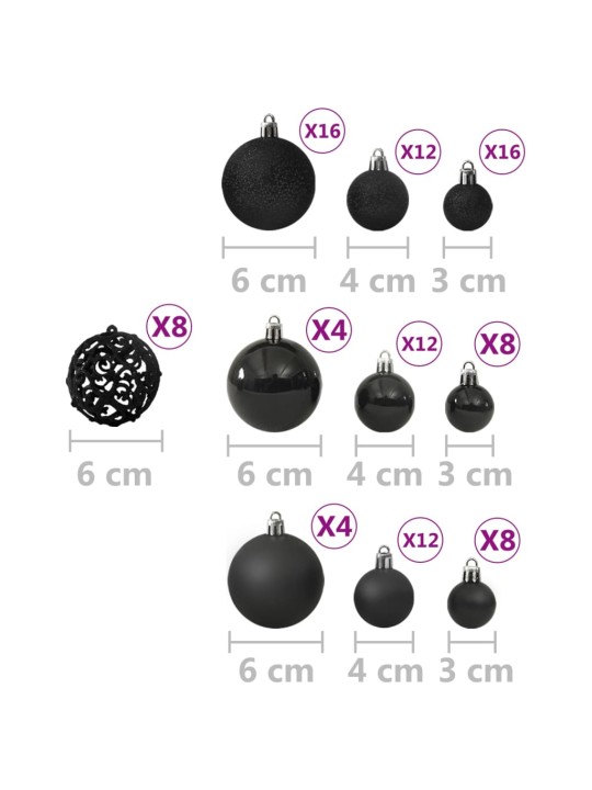 100-osaline jõulukuulide komplekt, must