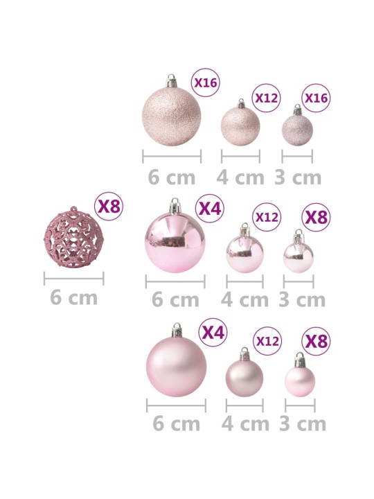 100-osaline jõulukuulide komplekt, roosa
