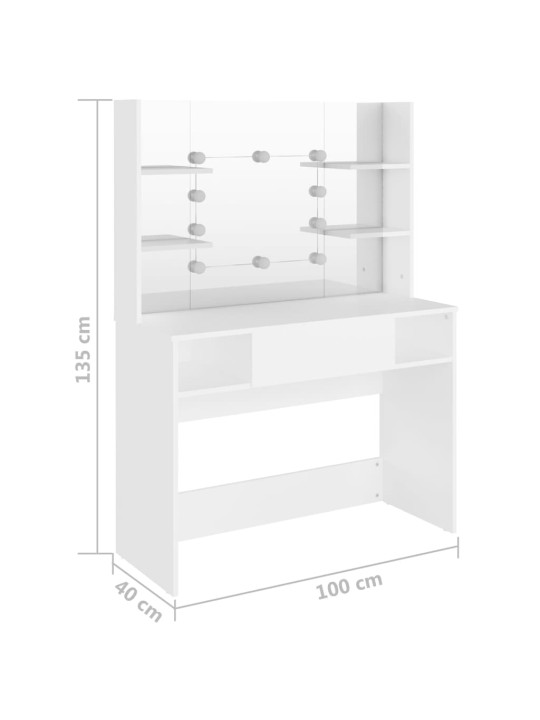 Meigilaud LED-tuledega, 100x40x135 cm, valge