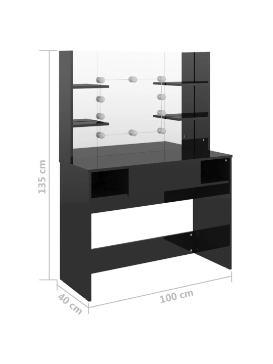 Meigilaud LED-tuledega, 100x40x135 cm, säravmust