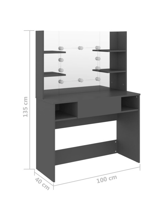 Meigilaud LED-tuledega, 100x40x135 cm, mdf-plaat, hall