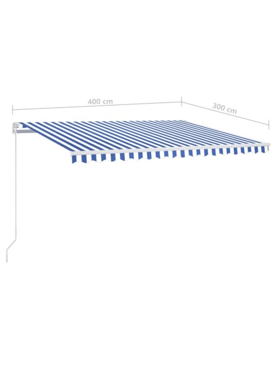 Käsitsi sissetõmmatav varikatus LED, 400x300 cm sinine ja valge