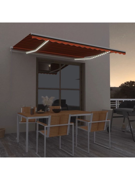 KÄSITSI SISSETÕMMATAV VARIKATUS, LED 450X300 CM, ORANŽ JA PRUUN